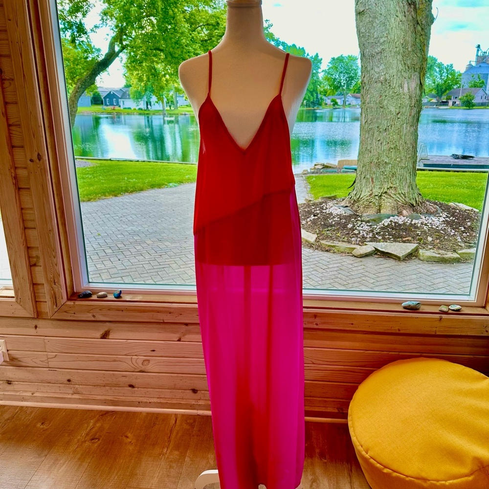 Medium Pink/Tangerineish Red Swimsuit Cover Up Dress